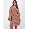imageANRABESS Womens Dress Long Lantern Sleeve Square Neck Elastic Waist Ruffle Flowy Swing ALine Short Dresses 2025 Fall FashionPrint Rose Pink