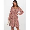 imageANRABESS Womens Dress Long Lantern Sleeve Square Neck Elastic Waist Ruffle Flowy Swing ALine Short Dresses 2025 Fall FashionPrint Rose Pink