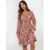 imageANRABESS Womens Dress Long Lantern Sleeve Square Neck Elastic Waist Ruffle Flowy Swing ALine Short Dresses 2025 Fall FashionPrint Rose Pink
