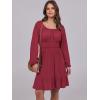 imageANRABESS Womens Dress Long Lantern Sleeve Square Neck Elastic Waist Ruffle Flowy Swing ALine Short Dresses 2025 Fall FashionRed
