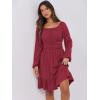 imageANRABESS Womens Dress Long Lantern Sleeve Square Neck Elastic Waist Ruffle Flowy Swing ALine Short Dresses 2025 Fall FashionRed