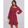 imageANRABESS Womens Dress Long Lantern Sleeve Square Neck Elastic Waist Ruffle Flowy Swing ALine Short Dresses 2025 Fall FashionRed