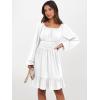 imageANRABESS Womens Dress Long Lantern Sleeve Square Neck Elastic Waist Ruffle Flowy Swing ALine Short Dresses 2025 Fall FashionWhite