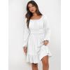 imageANRABESS Womens Dress Long Lantern Sleeve Square Neck Elastic Waist Ruffle Flowy Swing ALine Short Dresses 2025 Fall FashionWhite