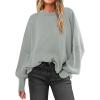 imageANRABESS Sweaters for Women Oversized Batwing Long Sleeve Crewneck 2025 Fall Outfits Casual Loose Side Slit Knit Pullover TopGray