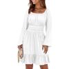 imageANRABESS Womens Dress Long Lantern Sleeve Square Neck Elastic Waist Ruffle Flowy Swing ALine Short Dresses 2025 Fall FashionWhite
