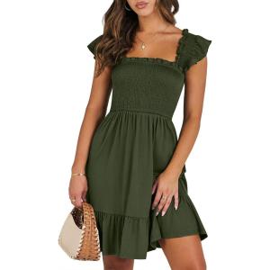 imageANRABESS Womens Summer Casual Sleeveless Square Neck Dress 2025 Smocked Ruffle Backless Boho Beach Cute Teen Short SundressArmy Green