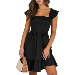 imageANRABESS Womens Summer Casual Sleeveless Square Neck Dress 2025 Smocked Ruffle Backless Boho Beach Cute Teen Short SundressBlack