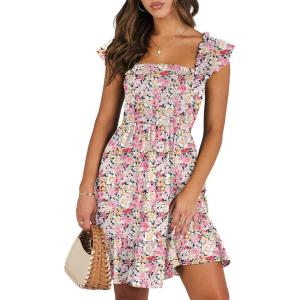 imageANRABESS Womens Summer Casual Sleeveless Square Neck Dress 2025 Smocked Ruffle Backless Boho Beach Cute Teen Short SundressPrint Floral