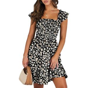 imageANRABESS Womens Summer Casual Sleeveless Square Neck Dress 2025 Smocked Ruffle Backless Boho Beach Cute Teen Short SundressPrint Floral Black