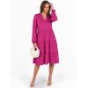 imageANRABESS Long Sleeve Dress for Women V Neck 2025 Fall Fashion Casual Loose Fit Flowy Swing Tiered Vacation DressesHot Pink