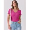 imageANRABESS Women Short Sleeve V Neck Ribbed Knit Fitted Shirts Basic Tees Tops 2025 Summer Casual TShirts Going Out OutfitsHot Pink