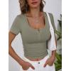 imageANRABESS Womens 2025 Spring Summer Short Sleeve Tops Ribbed Knit Henley Button Up Slim Fit Basic Casual T Shirts BlouseArmy Green