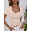imageANRABESS Womens 2025 Spring Summer Short Sleeve Tops Ribbed Knit Henley Button Up Slim Fit Basic Casual T Shirts BlouseBeige
