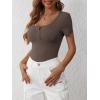 imageANRABESS Womens 2025 Spring Summer Short Sleeve Tops Ribbed Knit Henley Button Up Slim Fit Basic Casual T Shirts BlouseBrown