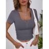 imageANRABESS Womens 2025 Spring Summer Short Sleeve Tops Ribbed Knit Henley Button Up Slim Fit Basic Casual T Shirts BlouseCharcoal