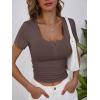 imageANRABESS Womens 2025 Spring Summer Short Sleeve Tops Ribbed Knit Henley Button Up Slim Fit Basic Casual T Shirts BlouseDeep Brown