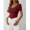 imageANRABESS Womens 2025 Spring Summer Short Sleeve Tops Ribbed Knit Henley Button Up Slim Fit Basic Casual T Shirts BlouseDeep Red