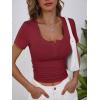 imageANRABESS Womens 2025 Spring Summer Short Sleeve Tops Ribbed Knit Henley Button Up Slim Fit Basic Casual T Shirts BlouseDeep Red
