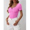 imageANRABESS Womens 2025 Spring Summer Short Sleeve Tops Ribbed Knit Henley Button Up Slim Fit Basic Casual T Shirts BlouseHot Pink