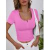 imageANRABESS Womens 2025 Spring Summer Short Sleeve Tops Ribbed Knit Henley Button Up Slim Fit Basic Casual T Shirts BlouseHot Pink