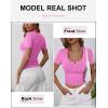 imageANRABESS Womens 2025 Spring Summer Short Sleeve Tops Ribbed Knit Henley Button Up Slim Fit Basic Casual T Shirts BlouseHot Pink