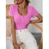 imageANRABESS Womens 2025 Spring Summer Short Sleeve Tops Ribbed Knit Henley Button Up Slim Fit Basic Casual T Shirts BlouseHot Pink