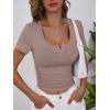 imageANRABESS Womens 2025 Spring Summer Short Sleeve Tops Ribbed Knit Henley Button Up Slim Fit Basic Casual T Shirts BlouseTaupe