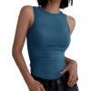 imageANRABESS Womens Sleeveless High Neck Tank Tops Fashion Summer Casual Basic Slim Fit Ribbed Racerback Top Shirt ClothesLake Blue