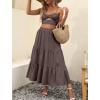 imageANRABESS Womens Summer Boho Flowy Swing Tiered ALine Maxi Skirt 2025 Fashion Trendy Elastic Waist Pleated Long Beach DressCoffee