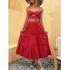 imageANRABESS Womens Summer Boho Flowy Swing Tiered ALine Maxi Skirt 2025 Fashion Trendy Elastic Waist Pleated Long Beach DressRed