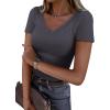 imageANRABESS Women Short Sleeve V Neck Ribbed Knit Fitted Shirts Basic Tees Tops 2025 Summer Casual TShirts Going Out OutfitsCharcoal