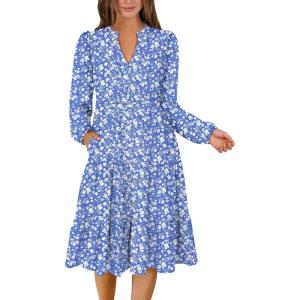 imageANRABESS Long Sleeve Dress for Women V Neck 2025 Fall Fashion Casual Loose Fit Flowy Swing Tiered Vacation DressesFloral Blue