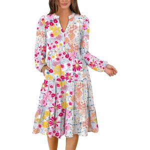 imageANRABESS Long Sleeve Dress for Women V Neck 2025 Fall Fashion Casual Loose Fit Flowy Swing Tiered Vacation DressesMulticolour Floral