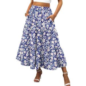 imageANRABESS Womens Summer Boho Flowy Swing Tiered ALine Maxi Skirt 2025 Fashion Trendy Elastic Waist Pleated Long Beach DressFloral Lily
