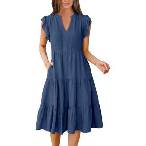 imageANRABESS Womens Summer Dress Ruffle Sleeve V Neck Midi Dresses Fashion Casual Fit Flowy Tiered Boho Beach Vacation SundressBlue