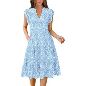 imageANRABESS Womens Summer Dress Ruffle Sleeve V Neck Midi Dresses Fashion Casual Fit Flowy Tiered Boho Beach Vacation SundressBlue Floral