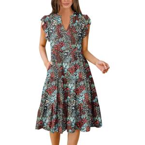 imageANRABESS Womens Summer Dress Ruffle Sleeve V Neck Midi Dresses Fashion Casual Fit Flowy Tiered Boho Beach Vacation SundressBlue Red Floral