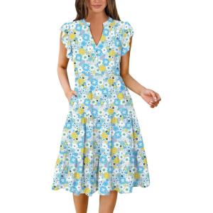 imageANRABESS Womens Summer Dress Ruffle Sleeve V Neck Midi Dresses Fashion Casual Fit Flowy Tiered Boho Beach Vacation SundressBlue Yellow Floral