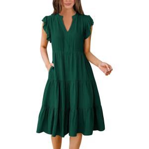 imageANRABESS Womens Summer Dress Ruffle Sleeve V Neck Midi Dresses Fashion Casual Fit Flowy Tiered Boho Beach Vacation SundressDeep Green
