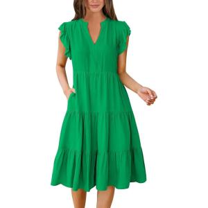 imageANRABESS Womens Summer Dress Ruffle Sleeve V Neck Midi Dresses Fashion Casual Fit Flowy Tiered Boho Beach Vacation SundressForest