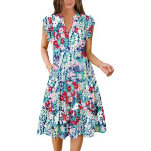 imageANRABESS Womens Summer Dress Ruffle Sleeve V Neck Midi Dresses Fashion Casual Fit Flowy Tiered Boho Beach Vacation SundressNavy Floral