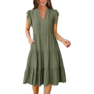 imageANRABESS Womens Summer Dress Ruffle Sleeve V Neck Midi Dresses Fashion Casual Fit Flowy Tiered Boho Beach Vacation SundressOlive