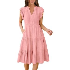 imageANRABESS Womens Summer Dress Ruffle Sleeve V Neck Midi Dresses Fashion Casual Fit Flowy Tiered Boho Beach Vacation SundressPeach
