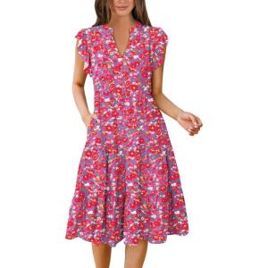 imageANRABESS Womens Summer Dress Ruffle Sleeve V Neck Midi Dresses Fashion Casual Fit Flowy Tiered Boho Beach Vacation SundressRed Floral