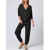 imageANRABESS Women 2 Piece Lounge Sets 2025 Fall Outfits Casual Waffle Knit Cardigan Sweater Pant Set Travel Airport ClothesBlack