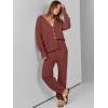 imageANRABESS Women 2 Piece Lounge Sets 2025 Fall Outfits Casual Waffle Knit Cardigan Sweater Pant Set Travel Airport ClothesBrick Red