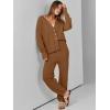 imageANRABESS Women 2 Piece Lounge Sets 2025 Fall Outfits Casual Waffle Knit Cardigan Sweater Pant Set Travel Airport ClothesBrown