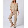 imageANRABESS Women 2 Piece Lounge Sets 2025 Fall Outfits Casual Waffle Knit Cardigan Sweater Pant Set Travel Airport ClothesKhaki
