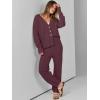 imageANRABESS Women 2 Piece Lounge Sets 2025 Fall Outfits Casual Waffle Knit Cardigan Sweater Pant Set Travel Airport ClothesMaroon